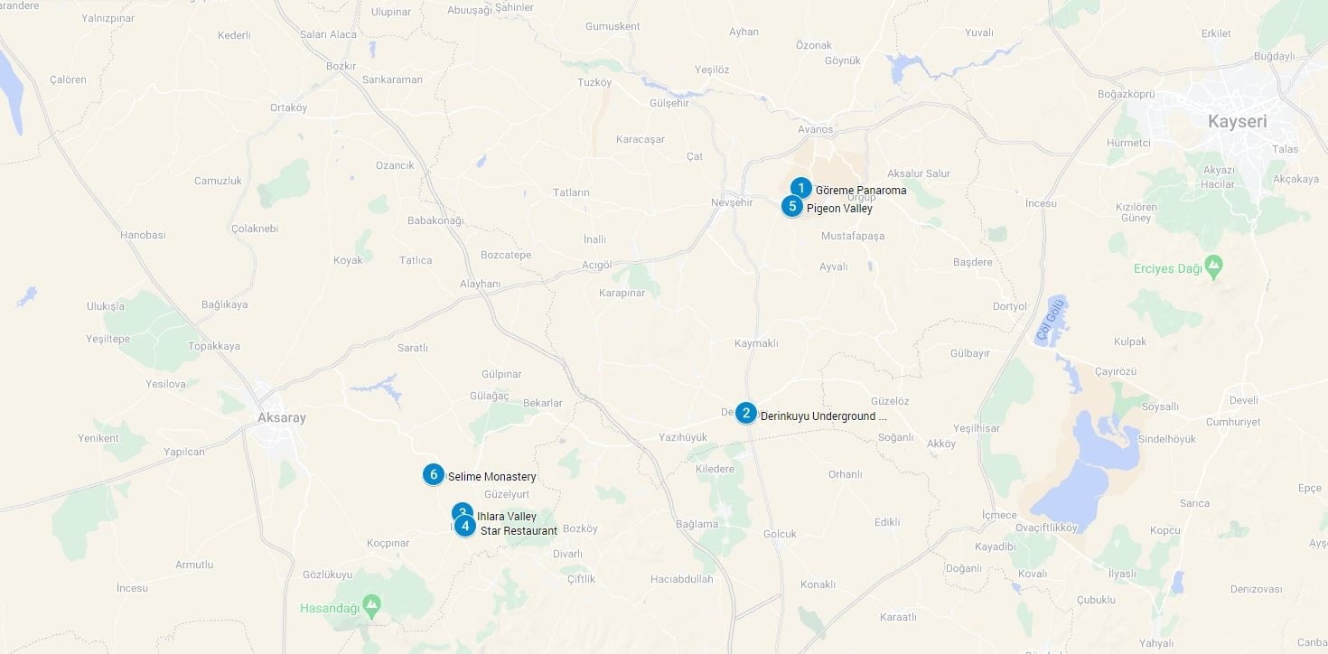 Cappadocia Green Tour Map