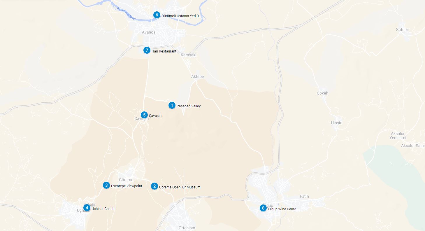 Cappadocia Red Tour Map Cappadocia Red Tour Map